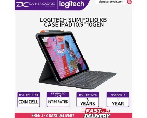 ["FREE DELIVERY"] - Logitech Slim Folio Keyboard Case for Apple IPAD 10.9" 10th Gen - 920-011432 - 1 Year Local Warranty-097855182111