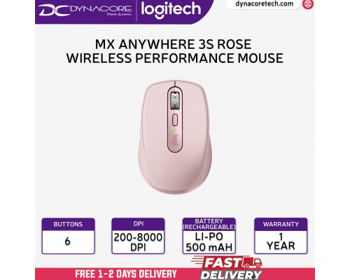 ["FREE DELIVERY"] - Logitech MX Anywhere 3S Compact Wireless / Bluetooth Performance Mouse - Rose - 097855184061
