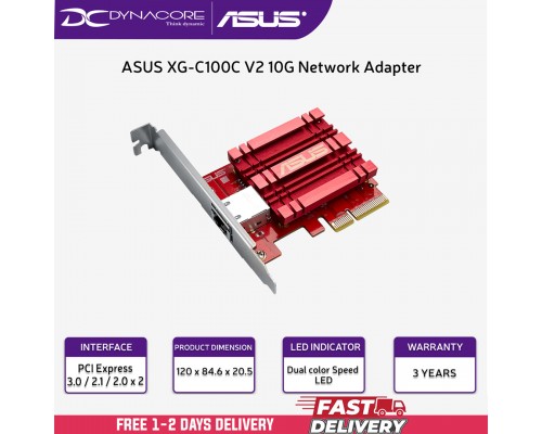 ["FREE DELIVERY"] - ASUS XG-C100C V2 10G Network Adapter PCI-E x4 Card with Single RJ-45 Port, Built in QOS - 4711081573197