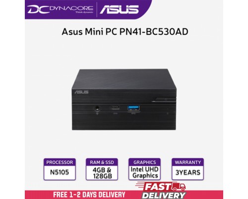 ["FREE DELIVERY"] - ASUS PN41-BC530AD Mini PC Complete Set (Intel® Celeron® N5105 4Core Processor | 4GB RAM+ 1Empty Slot| 128GB eMMC | Can Add$ 2.5" SSD or HDD| WIN 11PRO | Wi-Fi and Bluetooth) - 3YEARS WARRANTY BY ASUS - 4711387226421