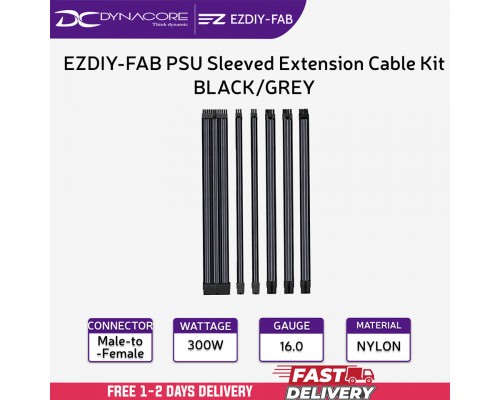["FREE DELIVERY"] - EZDIY-FAB PSU Sleeved Extension Cable Kit - Black/Grey - 4711488341665