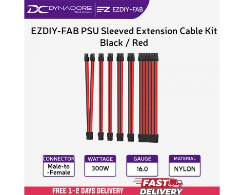 ["FREE DELIVERY"] - EZDIY-FAB PSU Sleeved Extension Cable Kit - Black/Red  - 4711488341689