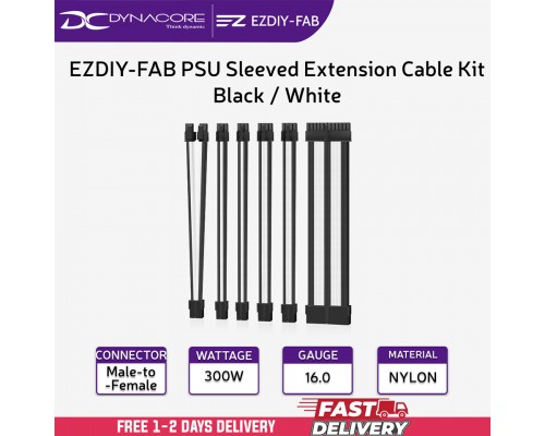 ["FREE DELIVERY"] - EZDIY-FAB PSU Sleeved Extension Cable Kit - Black/White - 4711488341696