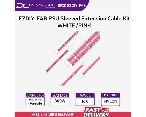 ["FREE DELIVERY"] - EZDIY-FAB PSU Sleeved Extension Cable Kit - White/Pink  - 4711488341702