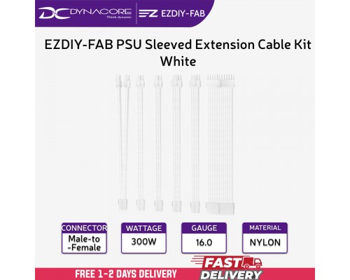 ["FREE DELIVERY"] - EZDIY-FAB PSU Sleeved Extension Cable Kit - White - 4711488341719