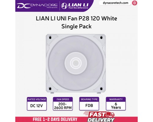 ["FREE DELIVERY"] - LIAN LI UNI Fan P28 120 White 1x 12cm Fan Single Pack Without Controller - UF-P28120-1W - 4718466013354