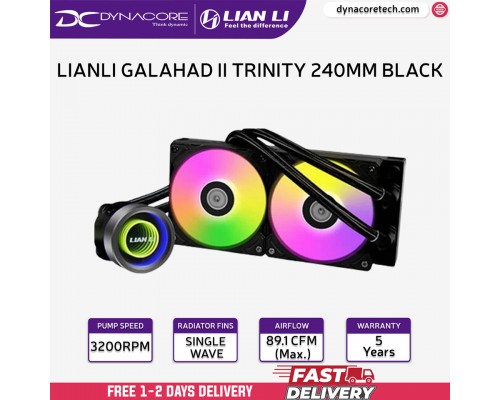 ["FREE DELIVERY"] - LIAN LI GALAHAD II TRINITY 240mm Black ARGB Liquid Cooler - 5 Years Warranty - 4718466013521