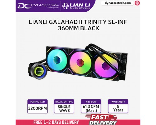 ["FREE DELIVERY"] - LIAN LI GALAHAD II TRINITY SL-INFINITY 360mm Black ARGB AIO Liquid Cooler - 5 Years Warranty - 4718466013545
