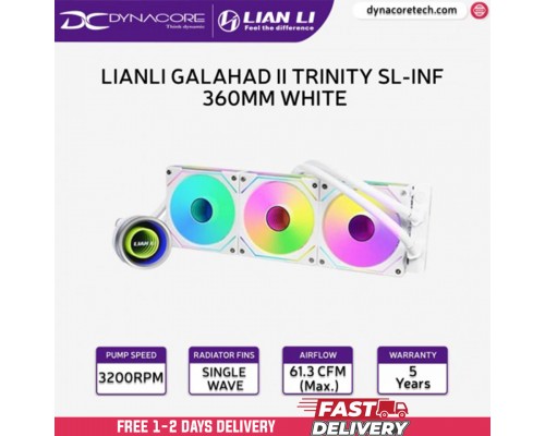 ["FREE DELIVERY"] - LIAN LI GALAHAD II TRINITY SL-INFINITY 360mm White ARGB AIO Liquid Cooler - 5 Years Warranty - 4718466013552