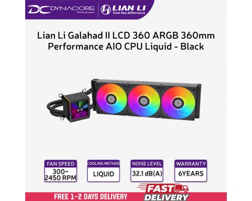 ["FREE DELIVERY"] - Lian Li Galahad II LCD 360 ARGB 360mm Performance AIO CPU Liquid / Water Cooler - Black  - 4718466013583