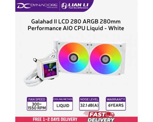 ["FREE DELIVERY"] - Lian Li Galahad II LCD 280 ARGB 280mm Performance AIO CPU Liquid / Water Cooler - White - 4718466013613