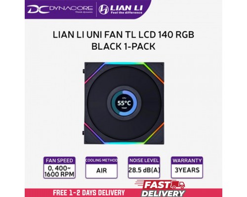 ["FREE DELIVERY"] -  LIAN LI UNI FAN TL LCD 140 RGB BLACK 1-PACK DAISY CHAIN FAN - 4718466014498