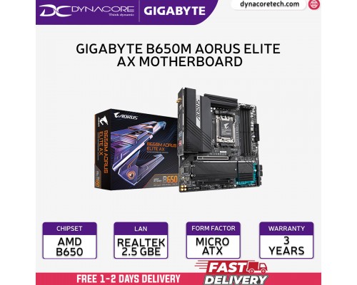 ["FREE DELIVERY"] - Gigabyte B650M AORUS ELITE AX AM5 AMD B650 RYZEN 7000 micro ATX Motherboard   -4719331849399