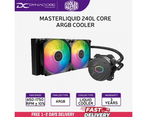 ["FREE DELIVERY"] - Cooler Master MasterLiquid 240L Core ARGB Black CPU Liquid Cooler - 4719512137680