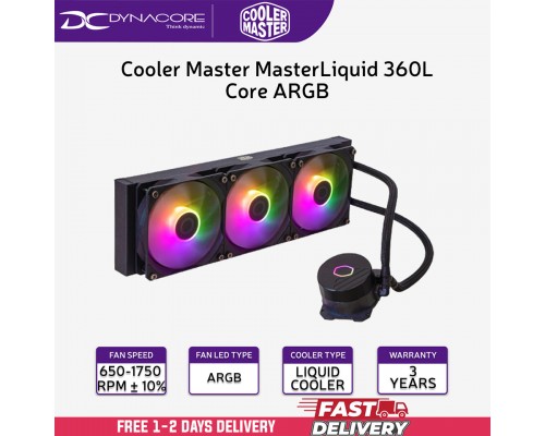 ["FREE DELIVERY"] - Cooler Master MASTERLIQUID 360L CORE ARGB 360mm CPU Liquid Cooler - Black - 4719512137697
