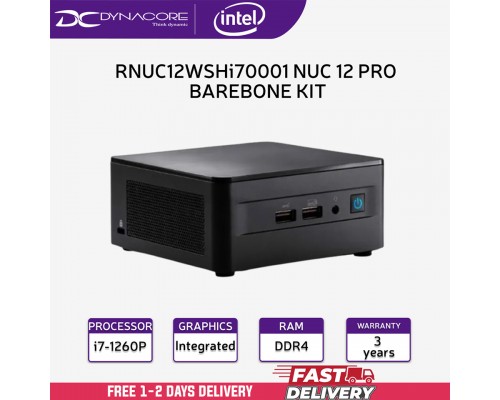 ["FREE DELIVERY"] - INTEL RNUC12WSHi70001 NUC 12 PRO BAREBONE KIT (Intel Core i7-1260P, DDR4, M.2 NVMe AND 2.5", IRIS Xe, NO CORD, HDMI X2 , USB-C X2 , RJ45 X1, USB) 3YRS WARRANTY BY INTEL - 5032037248426