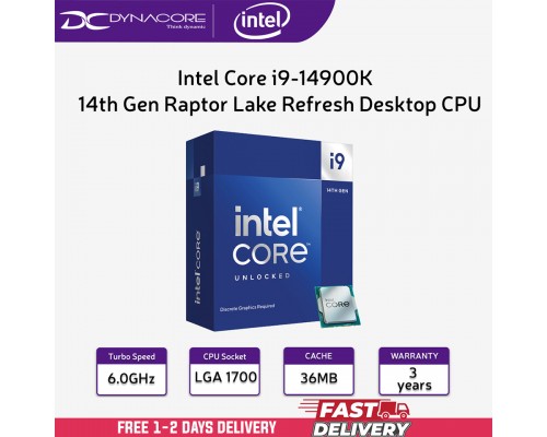 ["FREE DELIVERY"] - Intel Core i9-14900K 14th Gen Raptor Lake Refresh Desktop CPU / Processor - 5032037278522
