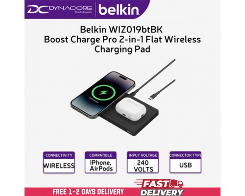 ["FREE DELIVERY"] - Belkin WIZ019btBK Boost Charge Pro 2-in-1 Flat Wireless Charging Pad - Black - 745883856275