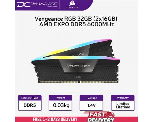 ["FREE DELIVERY"] - Corsair Vengeance RGB 32GB (2x16GB) AMD EXPO DDR5 6000MHz CL36 Desktop RAM / Memory Kit, 840006679653