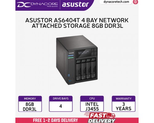 ["FREE DELIVERY"] - ASUSTOR AS6404T 4 Bay Network Attached Storage - (J3455) 1.5 Ghz, 8GB DDR3L MEMORY  -887372000865