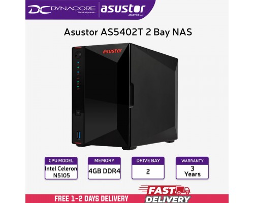 ["FREE DELIVERY"] - Asustor AS5402T 2 Bay NAS Personal Cloud Storage (Diskless) - 4xM.2 NVMe SSD Slots, 2x2.5GbE Ports, 4GB DDR4 RAM - 887372140073