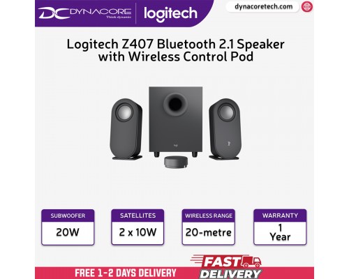 ["FREE DELIVERY"] - Logitech Z407 Bluetooth 2.1 Speaker with Wireless Control Pod - LOGITECHZ407