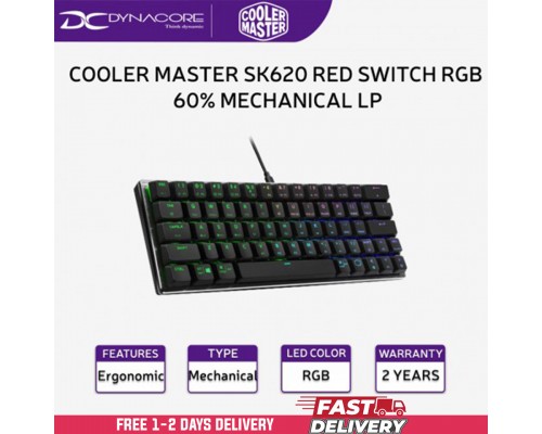 ["FREE DELIVERY"]  - COOLER MASTER SK620 RED SWITCH RGB 60% MECHANICAL LP KEYBOARD - 4719512109021