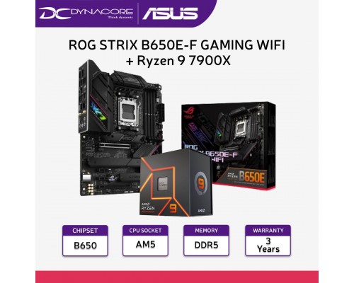 ["FREE DELIVERY"] - 【DYNACORE BUNDLE】- Asus ROG STRIX B650E-F GAMING WIFI ATX Motherboard with AMD RYZEN 9 7900X CPU / Processor - 4711081944058+730143314558