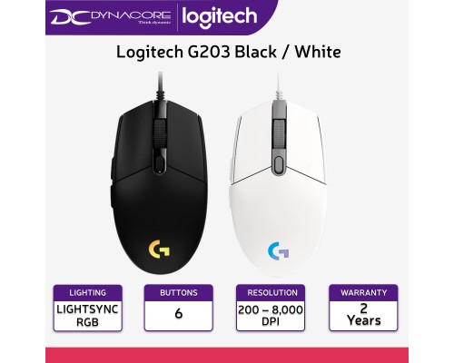 Logitech G203 LIGHTSYNC RGB 6 Button Gaming Mouse Black / White