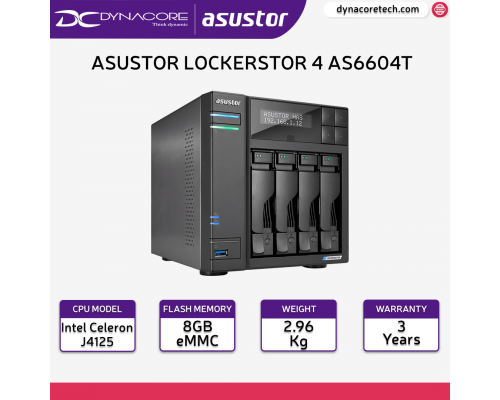 ASUSTOR LOCKERSTOR 4 AS6604T - 4 Bay NAS, Quad-Core 2.0GHz CPU, 2 2.5GbE Ports, 4GB RAM DDR4 - 887372013629