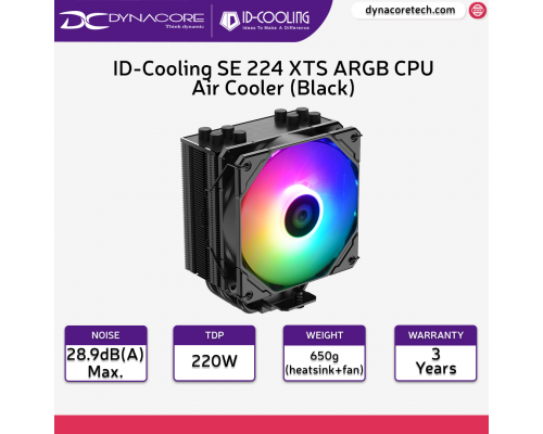 ID-Cooling SE 224 XTS ARGB CPU Air Cooler with 4 Heatpipes, 120mm PWM Fan - Black - 6931393304649