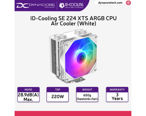 ID-Cooling SE 224 XTS ARGB CPU Air Cooler with 4 Heatpipes, 120mm PWM Fan - White - 6931393304656