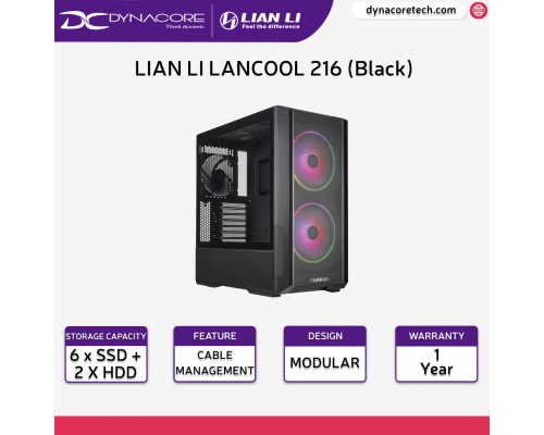Lian Li Lancool 216 RGB Black Steel/Tempered Glass ATX Mid Tower Computer Case,2X 160 mm ARGB Fans Included - LANCOOL 216RX - LIANLILC216RGBBLK