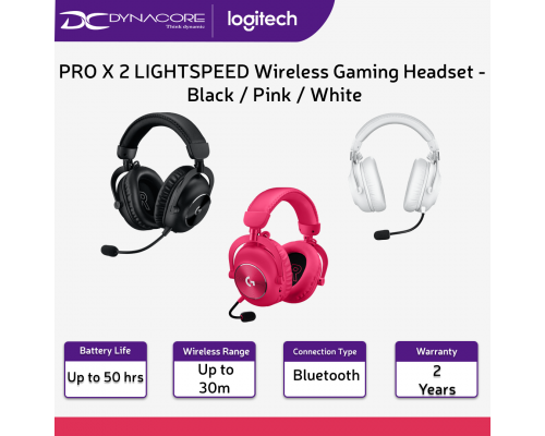 Logitech PRO X 2 LIGHTSPEED Wireless Gaming Headset - Black / Pink / White
