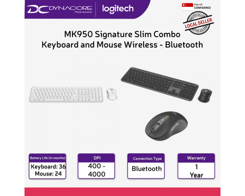 Logitech MK950 Signature Slim Combo Keyboard and Mouse - Wireless(Bolt Receiver Included), Bluetooth