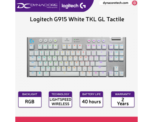 Logitech G915 TKL White LIGHTSYNC Wireless RGB Mechanical Tenkeyless Gaming Keyboard - 920-009665 - GL Tactile - 097855157737
