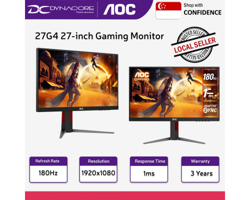 AOC 27G4 27" 180Hz IPS Gaming Monitor - fast IPS, Adaptive-Sync, 1ms, HDR10