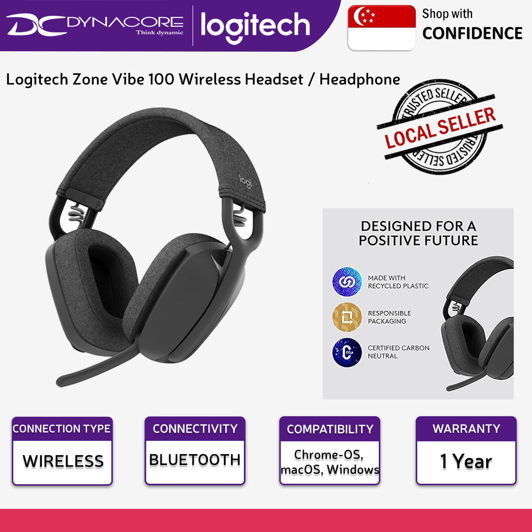 Logitech Zone Vibe 100 Wireless Headset / Headphone - Graphite ( Replacement model for Logitech H600 / H800 )-097855176516