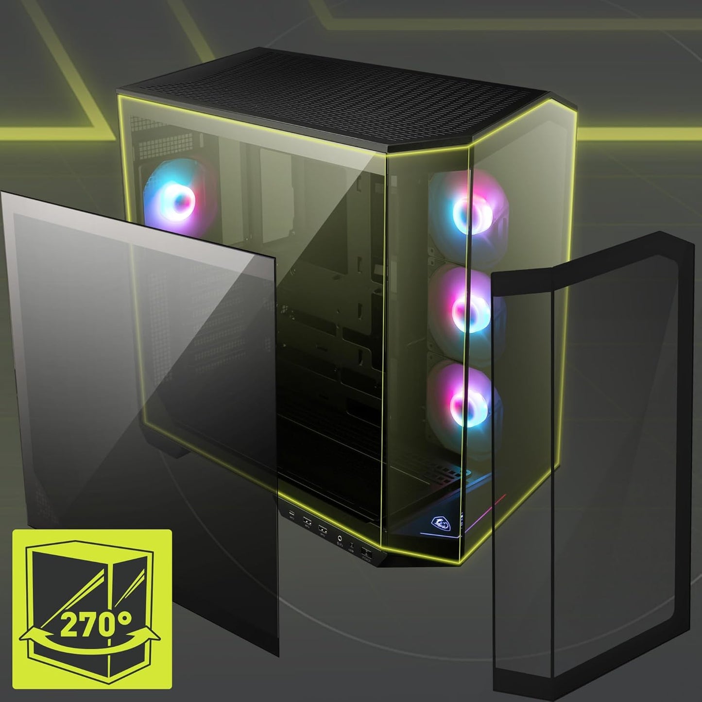 MSI MAG PANO 100R PZ - Premium Mid-Tower Gaming PC Case - Tempered Glass Side Panel - 4X ARGB 120mm Fans - MSIMAGPANO100RPZ