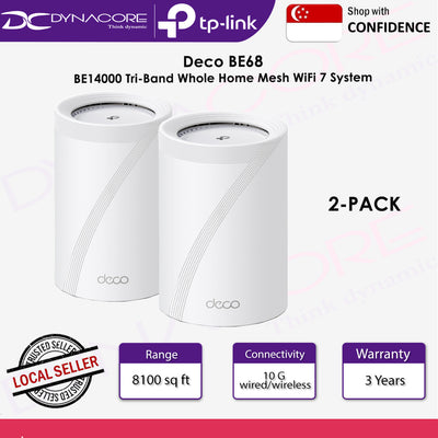 TP-LINK DECO BE68 BE14000 Tri-Band Whole Home Mesh WiFi 7 System (3YRS) - 2PACK / 3PACK - 1210002600347 / 1210002600354