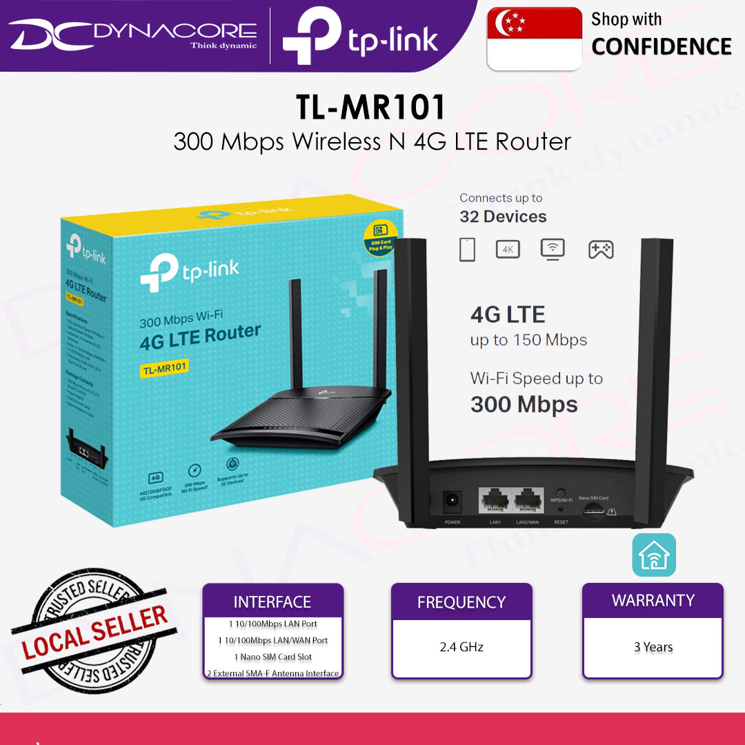 TP-LINK TL-MR101 300 Mbps Wireless N 4G LTE Sim Card Router 2.4GHz - 1210002605878