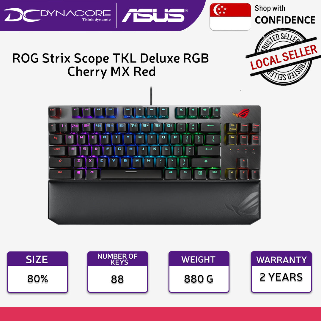 ASUS ROG Strix Scope TKL Deluxe Wired Mechanical RGB Gaming Keyboard - Cherry MX Red Switch - 192876461433