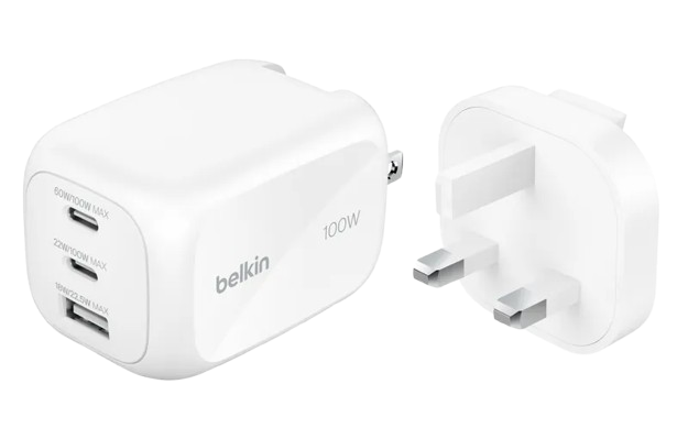 BELKIN 3-PORT GAN WALL CHARGER 100W + INTER TIP - WCH016myWH -745883918331