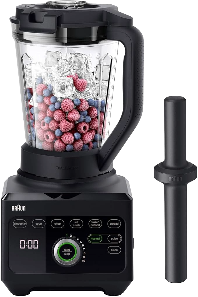 Braun PowerBlend 9 JB9040 High Performance Blender with Unique Triangular Carafe, 10 Speed Levels, 1600 Watt Motor, Pulse Function, Easy to Clean, Black - 8021098001061