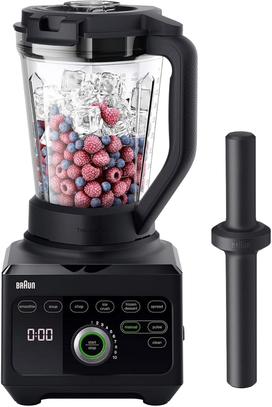 Braun PowerBlend 9 JB9040 High Performance Blender with Unique Triangular Carafe, 10 Speed Levels, 1600 Watt Motor, Pulse Function, Easy to Clean, Black - 8021098001061