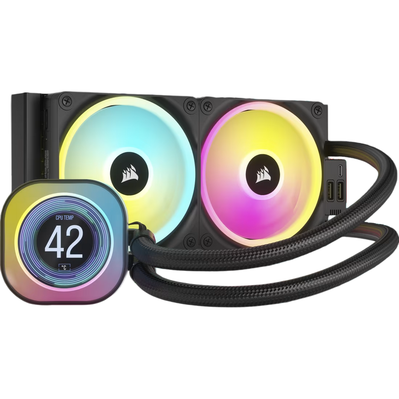 Corsair iCUE LINK H100i QX120 RGB Fans 240mm Radiator LCD Liquid CPU Cooler - 840006665885