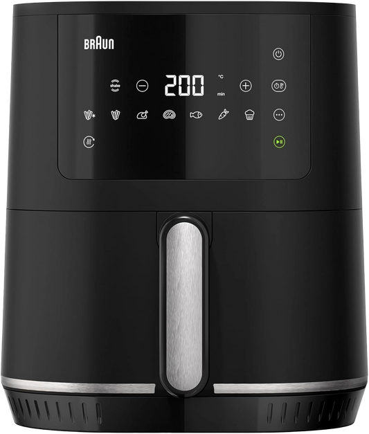 BRAUN MultiFry 3 HF3030 - Air Fryer, 1500W, 4.3L capacity, digital interface with 8 Preset programs, adjustable temperature 80-200 degree, Black - 8021098005052