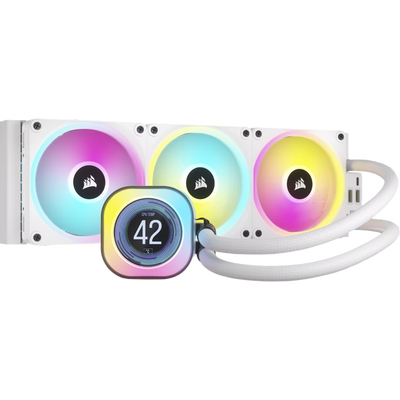 Corsair iCUE LINK H150i QX120 RGB Fans 360mm Radiator LCD Liquid CPU Cooler White - 840006665946