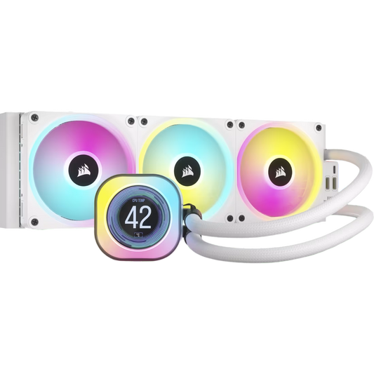 Corsair iCUE LINK H150i QX120 RGB Fans 360mm Radiator LCD Liquid CPU Cooler White - 840006665946