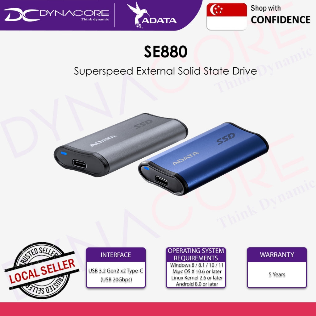 ADATA Elite SE880 500GB  SuperSpeed USB 3.2 Gen 2x2 USB Type-C External Portable SSD-4711085935786